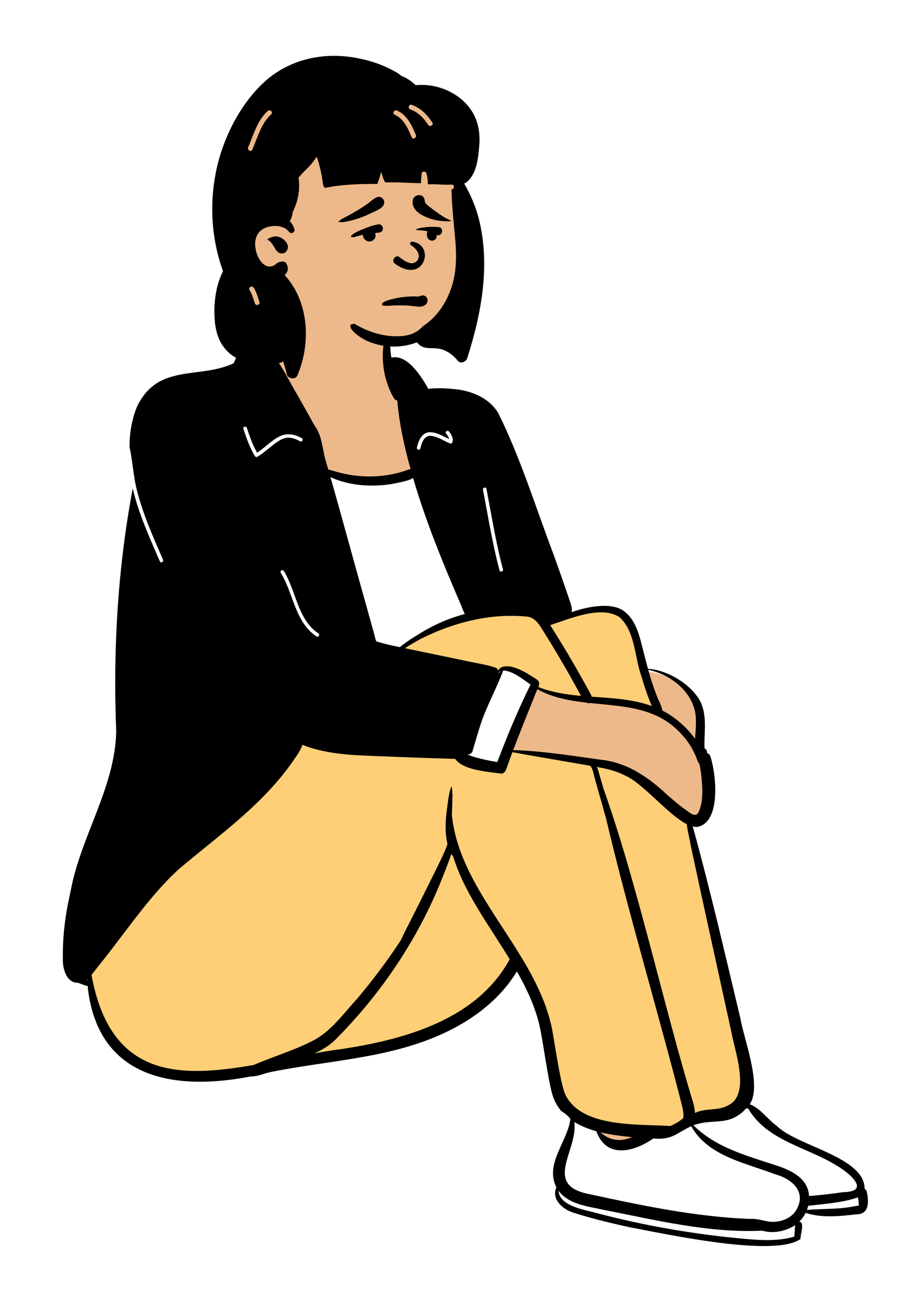Illustration of woman sitting on floor with a sad, tired face